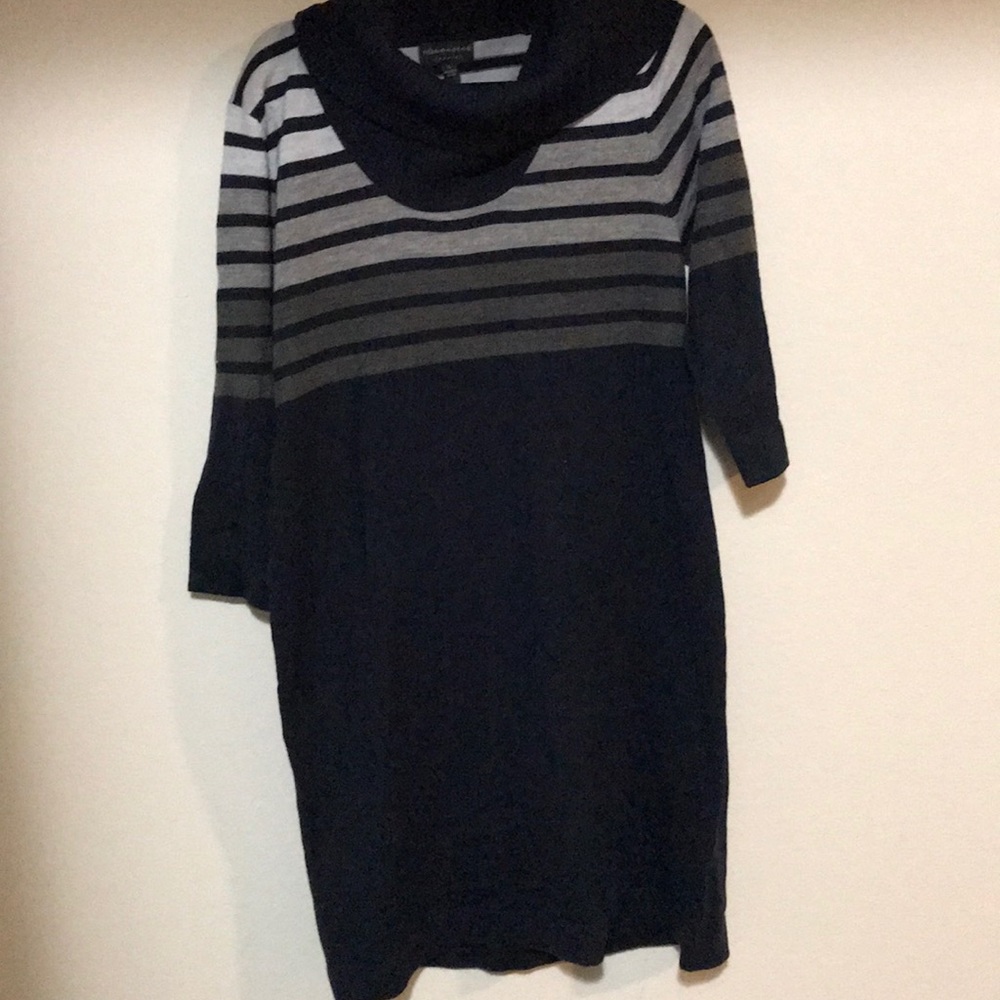 Striped cowl neck sweater dress